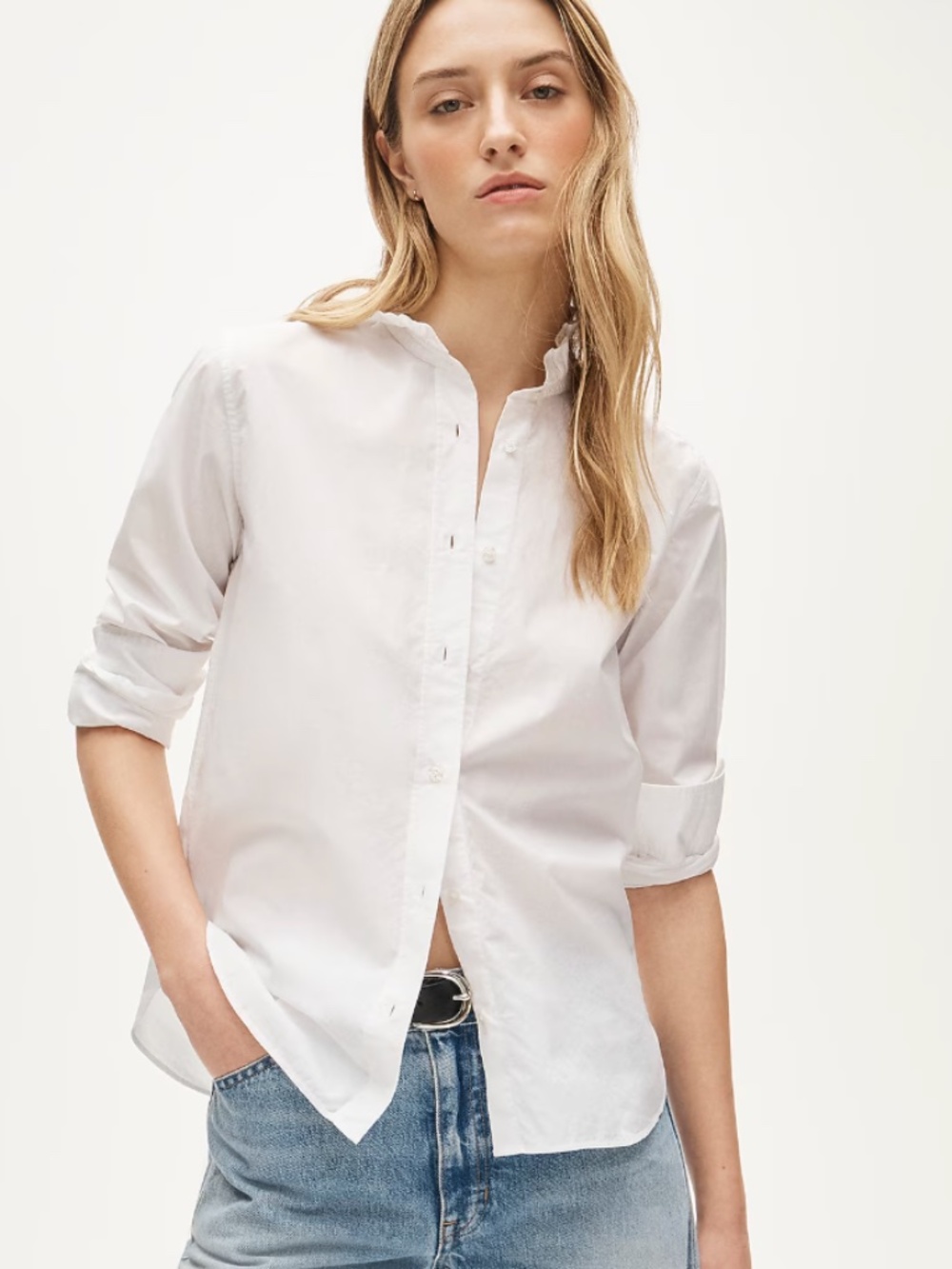 J.Crew Jules Ruffle Collar Shirt White 100% Cotton Poplin Button Up Size 18 NWT